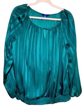 Apt. 9 Green Long-Sleeve Womens Blouse keyhole top - XL